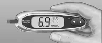 Read your result on the meter Your blood glucose level appears on the display, along with the unit of measurement, and the date and time of the test.