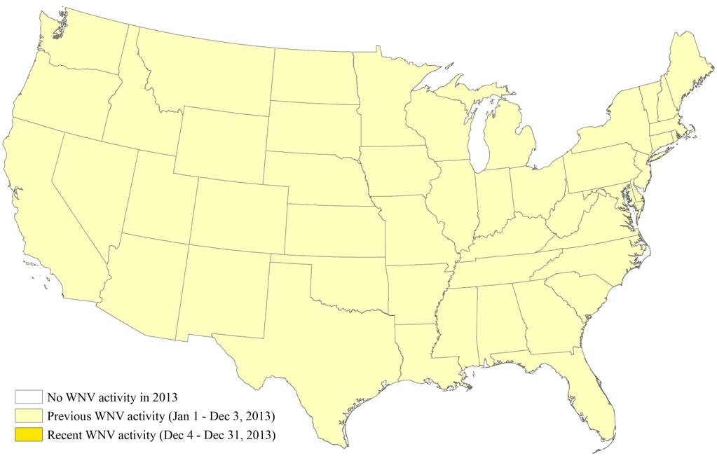 West Nile virus and other arboviral activity -- United States, 2013 reported to ArboNET Tuesday, This update from the CDC Arboviral Diseases Branch includes provisional data reported to ArboNET for