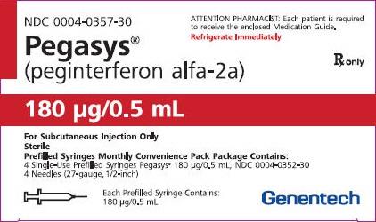 4 Single-Use Prefilled Syringes Pegasys 180 µg/0.5 ml, NDC 0004-0352-30 4 Needles (27-gauge, 1/2-inch) Each Prefilled Syringe Contains: 180 µg/0.5 ml Genentech PRINCIPAL DISPLAY PANEL - 135 mcg/0.