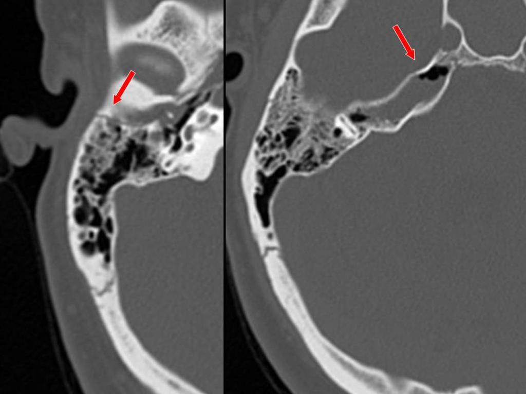 Fig. 15: Transverse fracture in middle ear mastoid