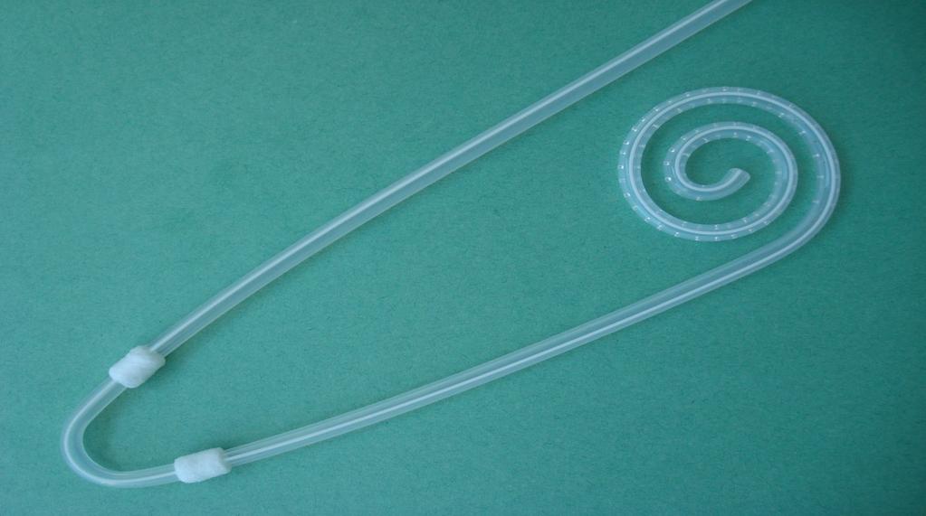 Adult Swan Neck Coil The swan neck coil catheters have a permanent bend at the catheter midsection and a coiled intra-abdominal segment.