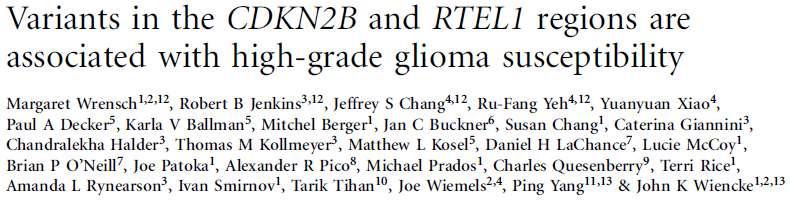 Discovery: Genome Wide Association study of high-grade glioma 692 glioma 3,992 controls (602 AGS and 3,390 Illumina icontrols) Replication: 176