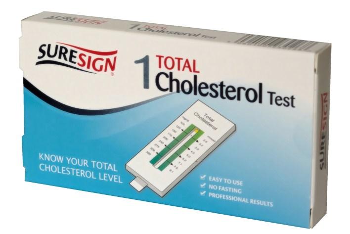 blood by comparison with supplied colour chart. Early detection of total cholesterol levels with a measuring range between 2.6 mmol/l (100 mg/dl) and 9.