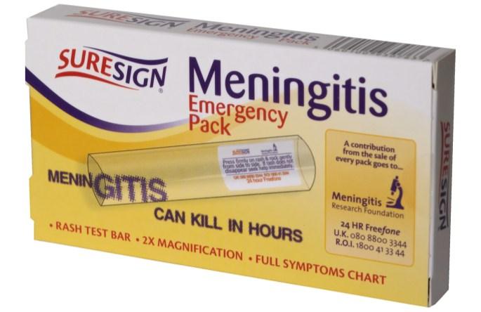 Meningitis Emergency Pack The Suresign Meningitis Emergency Pack contains the essential tools to help aid in the diagnosis of Meningitis.