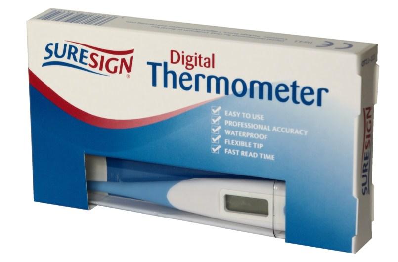 Digital Thermometer The Suresign Digital Thermometer is a high quality and high specification family thermometer which measures body temperature.