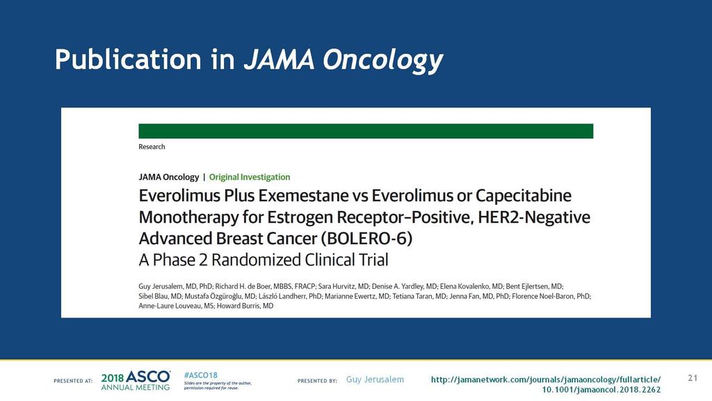 Publication in JAMA Oncology Presented By
