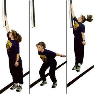 VERTICAL JUMP 1. Participant stands with one side toward the wall, feet together, and reaches up as high as possible to mark his/her standard reach. 2.