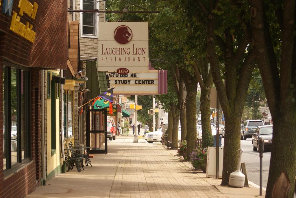 outside on porches, upscale specialty places (Milford) Walkability,