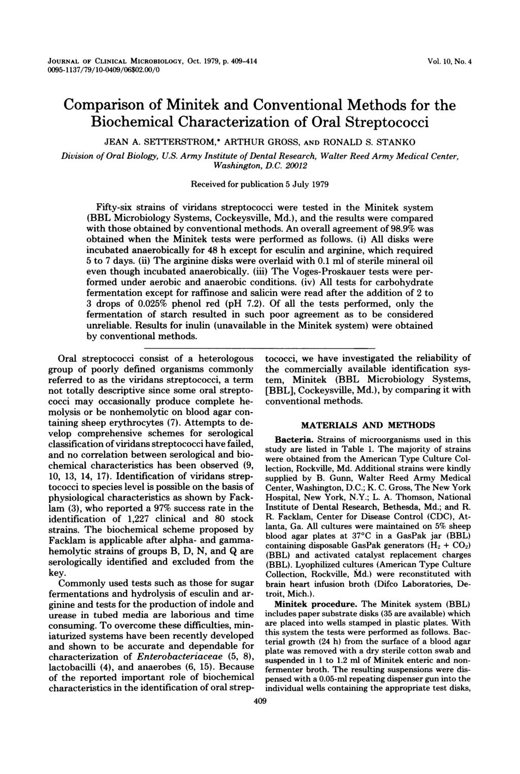 JOURNAL OF CLINICAL MICROBIOLOGY, Oct. 1979, p. 409-414 Vol. 10, No. 4 0095-1 137/79/10-0409/06$02.