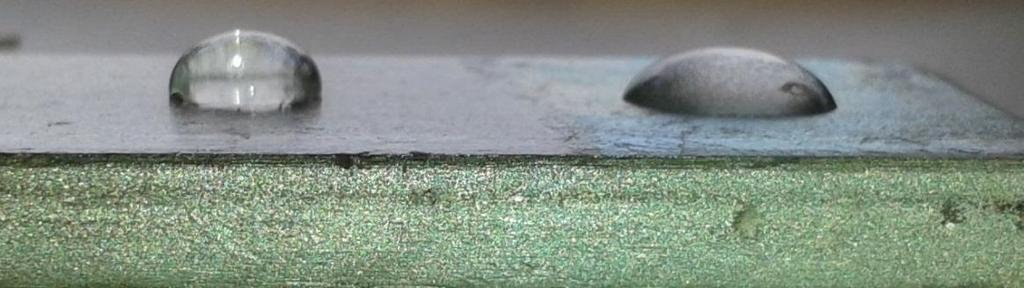 droplet contact angle > 90 More hydrophobic surface After dipping Water