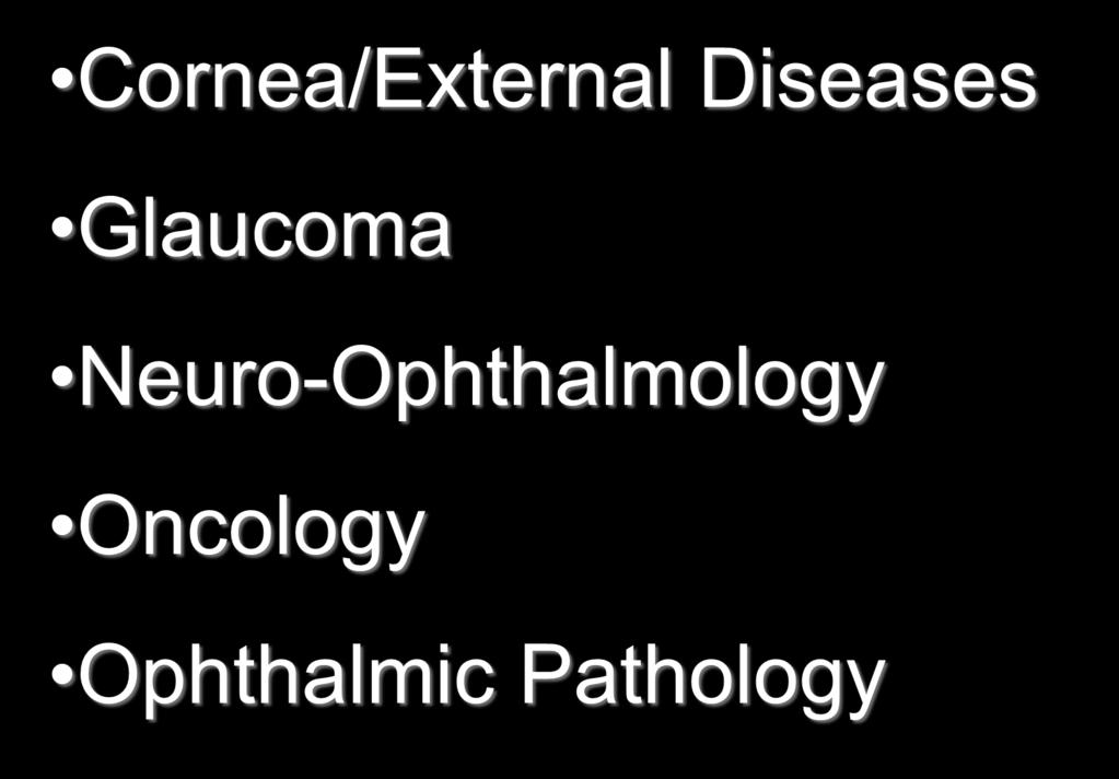 Subspecialties of Ophthalmology Cornea/External Diseases