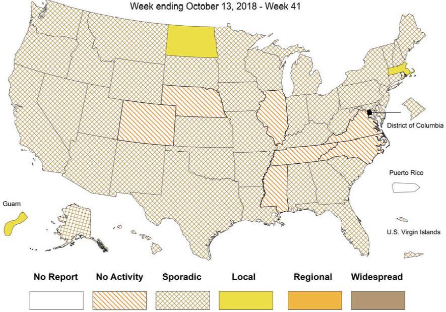 Influenza Positive Tests Reported to CDC and ILI Activity, by HHS Region, 2018-2019 Season, Week Ending Oct 13, 2018 Values in legend is for the highlighted HHS