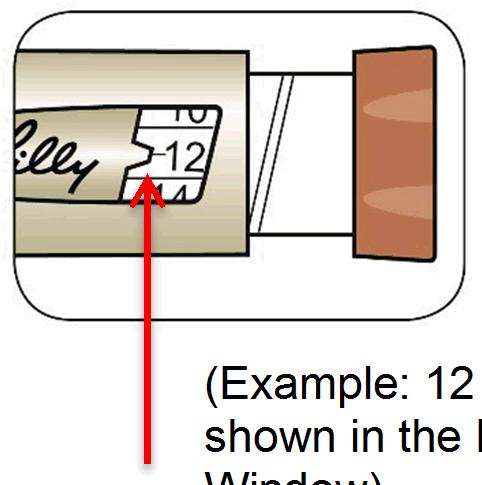 The dose can be corrected by turning the Dose Knob in either direction until the correct dose lines up with the Dose Indicator. The even numbers (for example, 12) are printed on the dial.