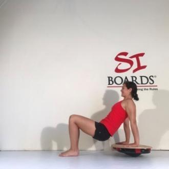 lunge and rotate board over the right leg. Repeat on other side.