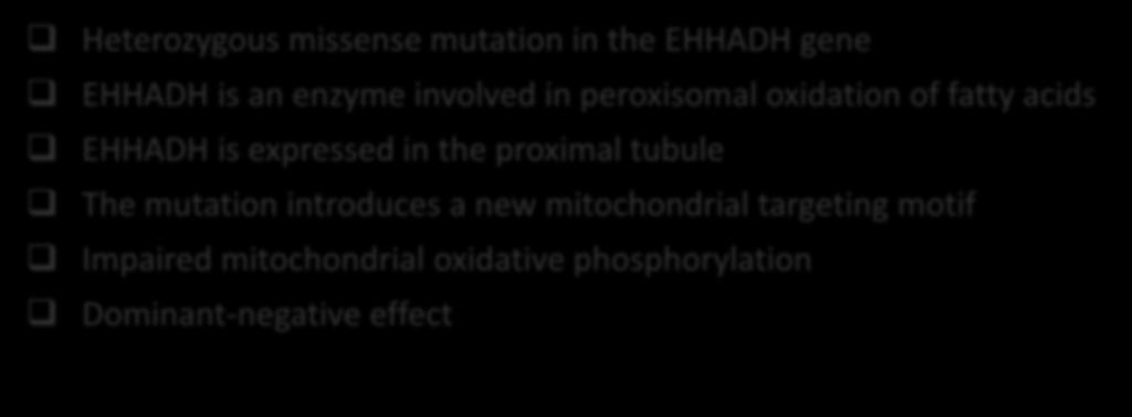 Autosomal dominant Fanconi syndrome Heterozygous missense mutation in the EHHADH gene