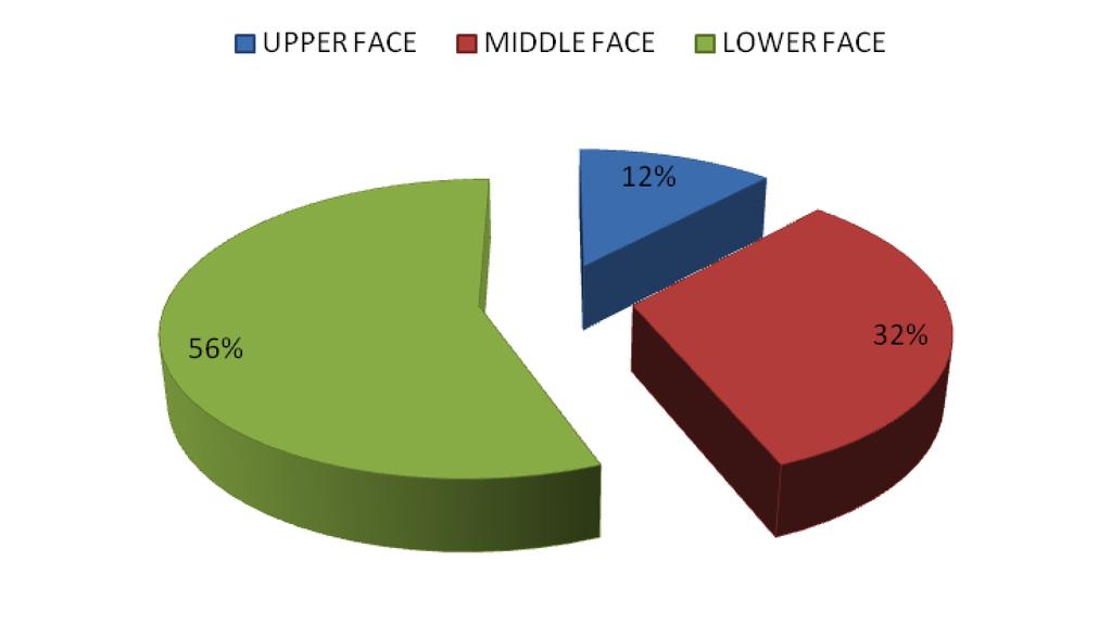 November 2012 East African Medical Journal 355 Figure 5 Distribution of facial injuries by anatomical region The mandibular fractures mainly presented in multiple pattern 35.3% (n=234).
