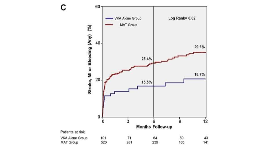 Kaplan-Meier Estimates at 1-Year Follow-Up for combined NACE: stroke, MI, or