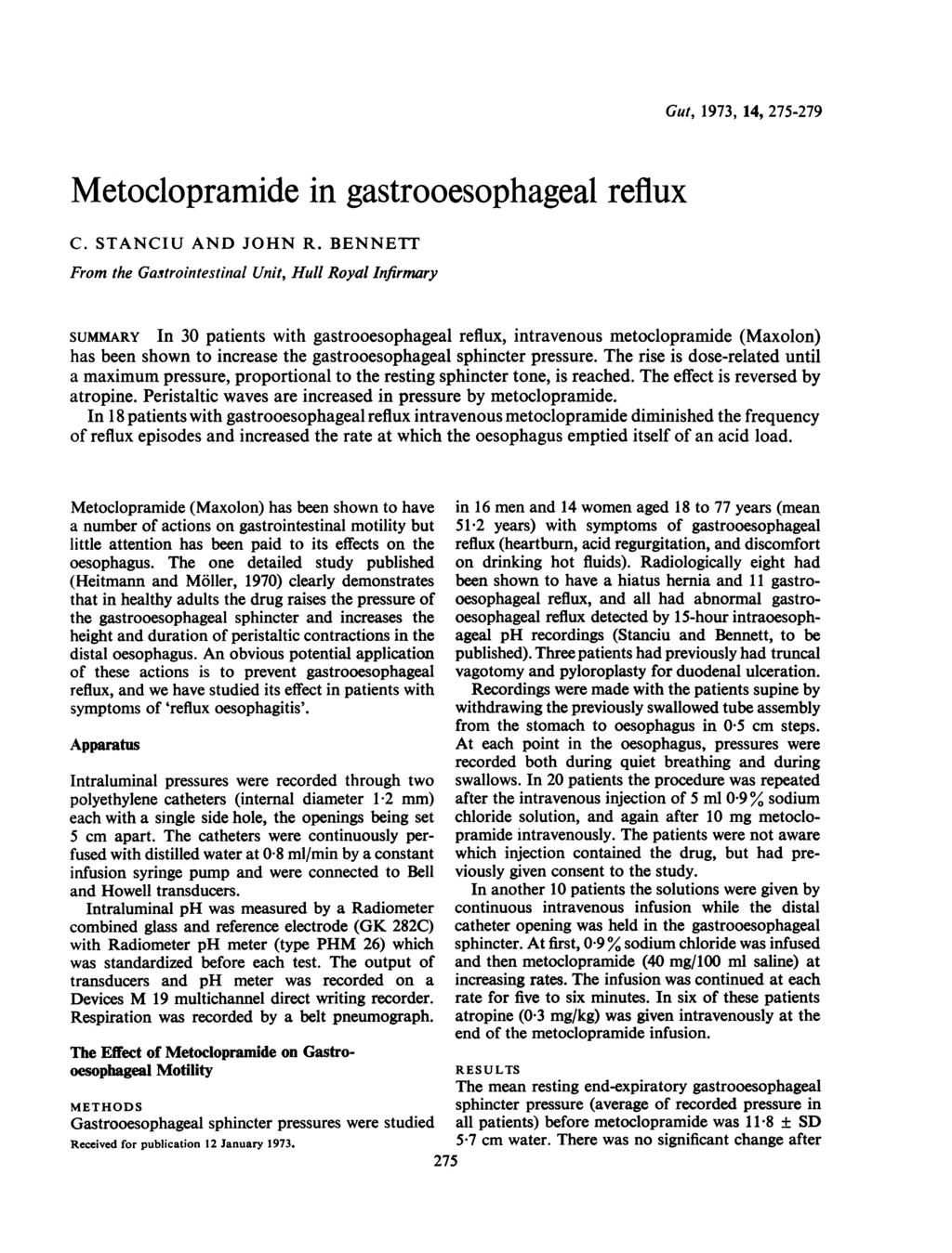 Metoclopramide in gastrooesophageal reflux C. STANCIU AND JOHN R.