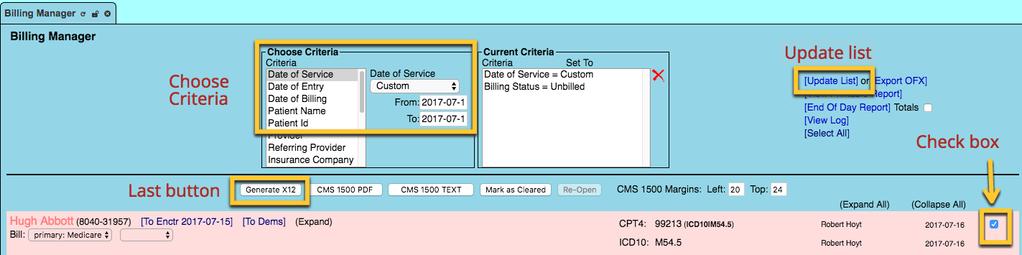screen shot). You will see a pop-up asking to proceed, select yes and a batch claims (text file is produced (screen shot). i. Create a new clinical decision rule j. Generate a CCDA for this visit.