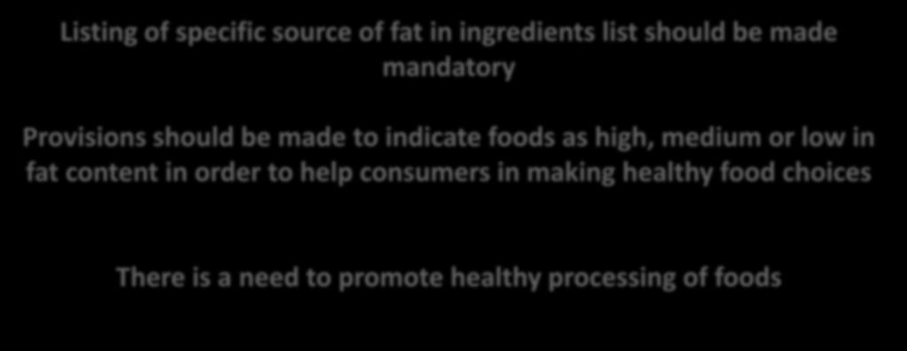 high, medium or low in fat content in order to help consumers in making