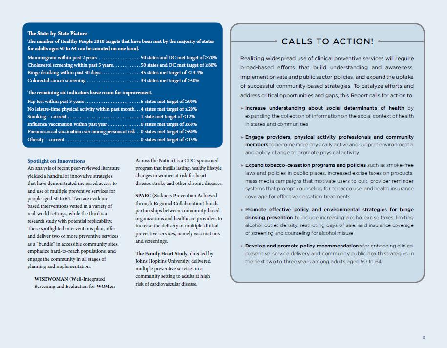 Calls to Action Strategies to increase access and use of preventive services