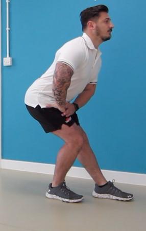 Hold for 20-30 seconds before slowly returning to the starting D) Hamstring stretch 1. Stand with one leg out in front and the other knee slightly bent. 2. Keeping your back straight, bend forwards from the hips.