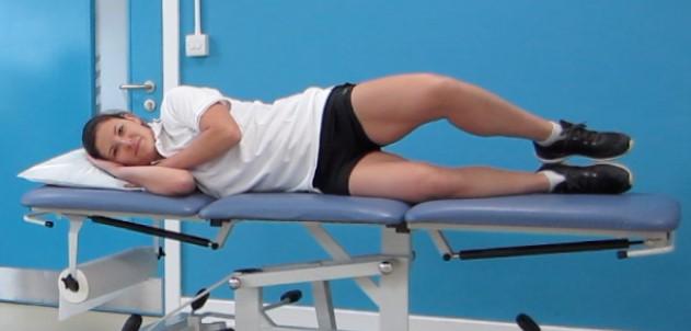 Section C - Hip External Rotation Pick one exercise from this section. A) Clam 1. Lie on your side with your knees bent and feet together. 2.