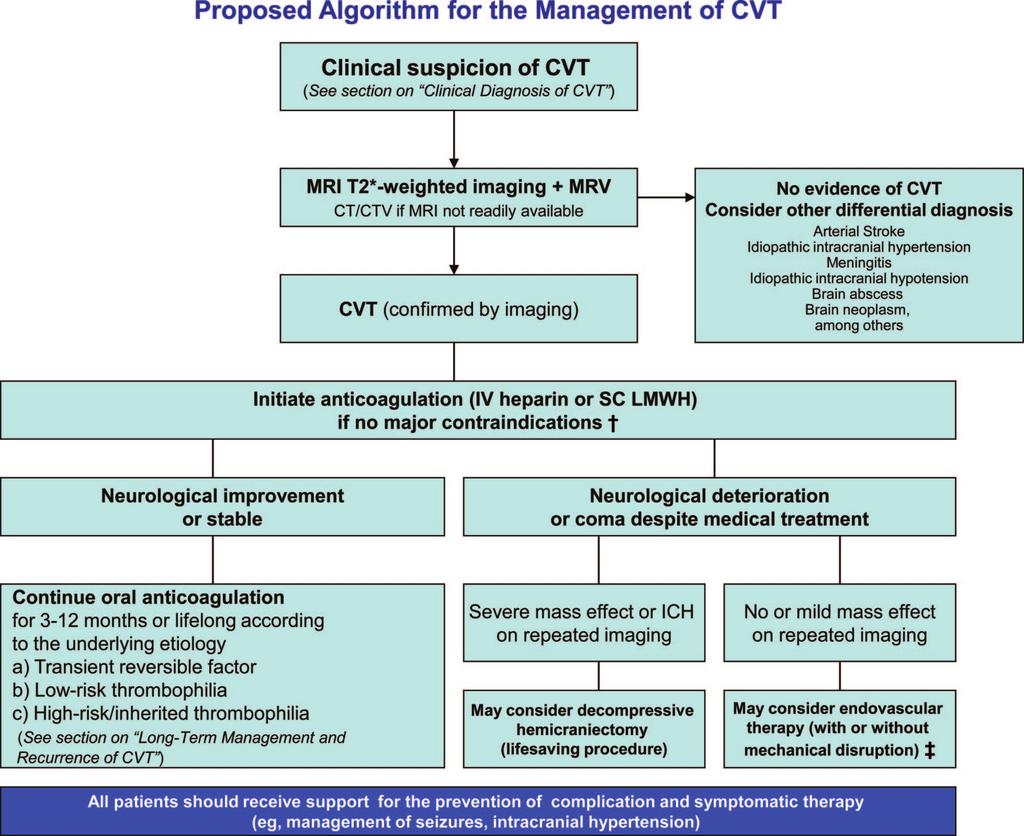 Saposnik et al Diagnosis and Management of Cerebral Venous Thrombosis 1167 Figure 4. Proposed algorithm for the management of CVT.