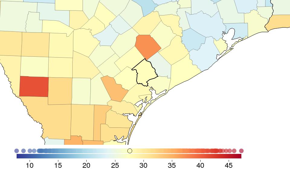 26: Male heavy drinking, 2012 FINDINGS: BINGE DRINKING Sex Victoria County Texas National National rank % change 2002-2012 Female 12.0 10.8 12.