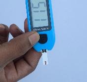 The test result is complete when your blood glucose test result is shown on the display screen and you will hear two
