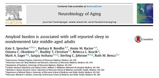 Sleep & AD 3 subjective sleep measures Worse sleep quality Sleep related problems Daytime somnolence Worse subjective sleep measures associated with greater AD pathology CSF AB, t tau, p tau Sleep &