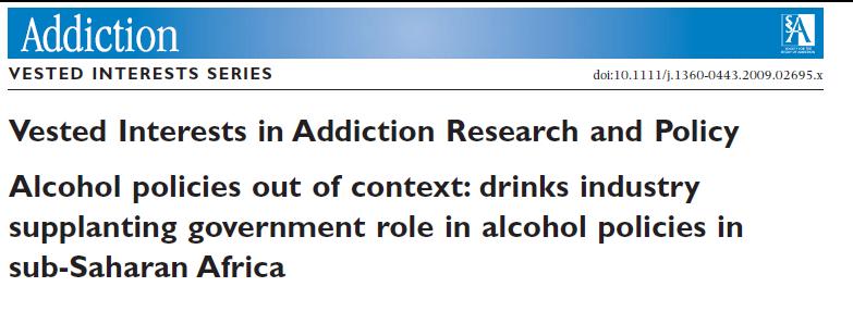 Alcohol policy by the industry Since 2007: several initiatives to develop national alcohol
