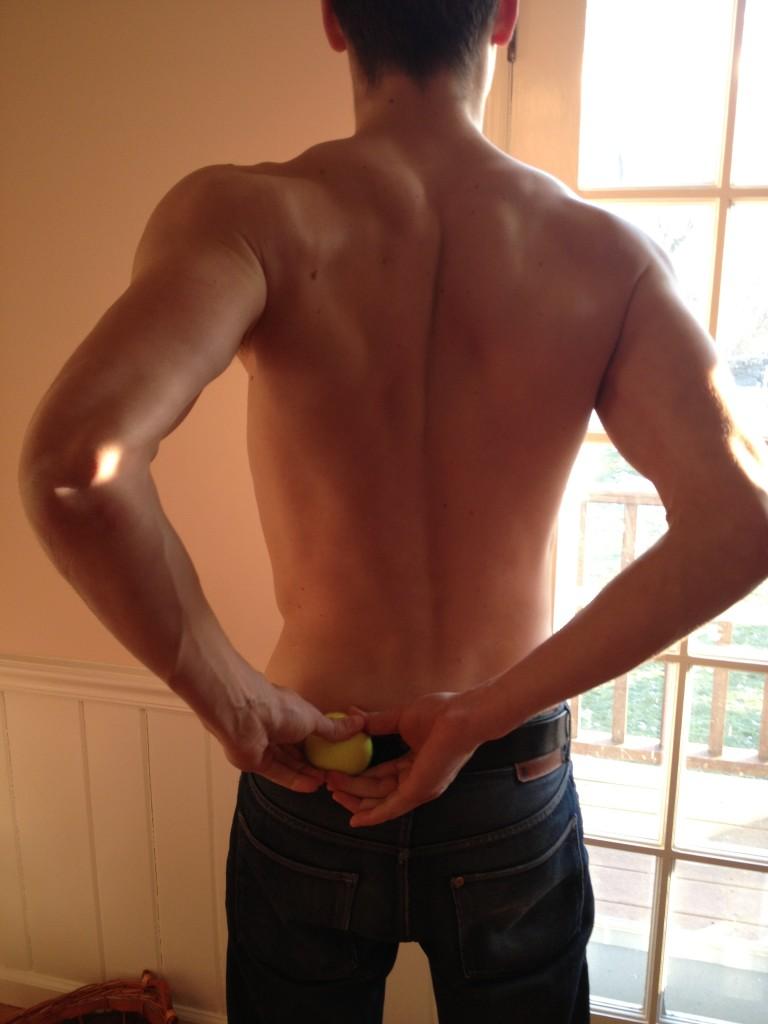 Using a tennis ball on the gluteus medius spot: You can also use a tennis ball and rub against the wall or lay on the floor, to stimulate the gluteus medius spot and apply firmer pressure and give