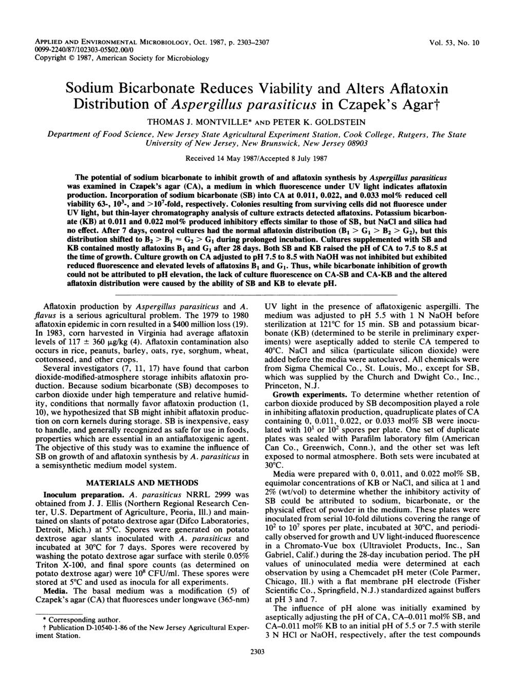APPLIED AND ENVIRONMENTAL MICROBIOLOGY, OCt. 1987, p. 233-237 99-224/87/1233-5$2./ Copyright 1987, American Society for Microbiology Vol. 53, No.