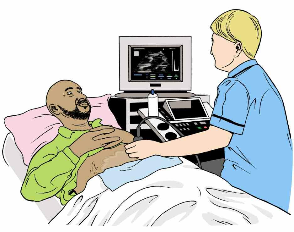 Having an ultrasound scan An ultrasound scan uses sound waves to make a picture of the inside of the