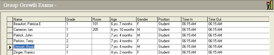 Group Growth Exam A new feature has been added to allow the ability to open a student s Growth Exam by double- clicking on the Student name in the Grid.