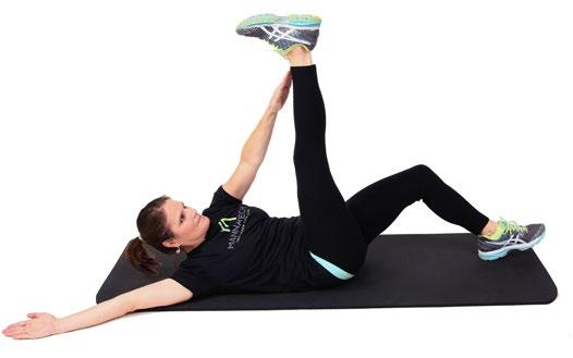 flat. Movement: Raise your left arm to your right leg as you raise it