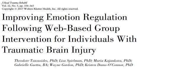 Objective: Preliminary evaluation of the efficacy of a web-based group intervention (Online EmReg) to improve Emotion Regulation after TBI.