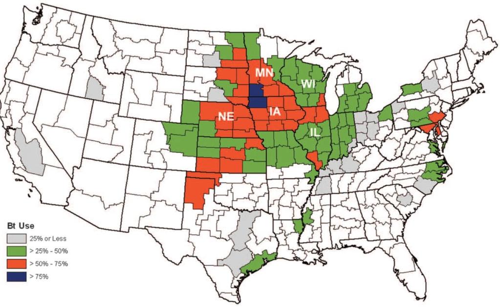 Map of Bt adoption among US corn growers Figure 1: Source: Hutchison et al.