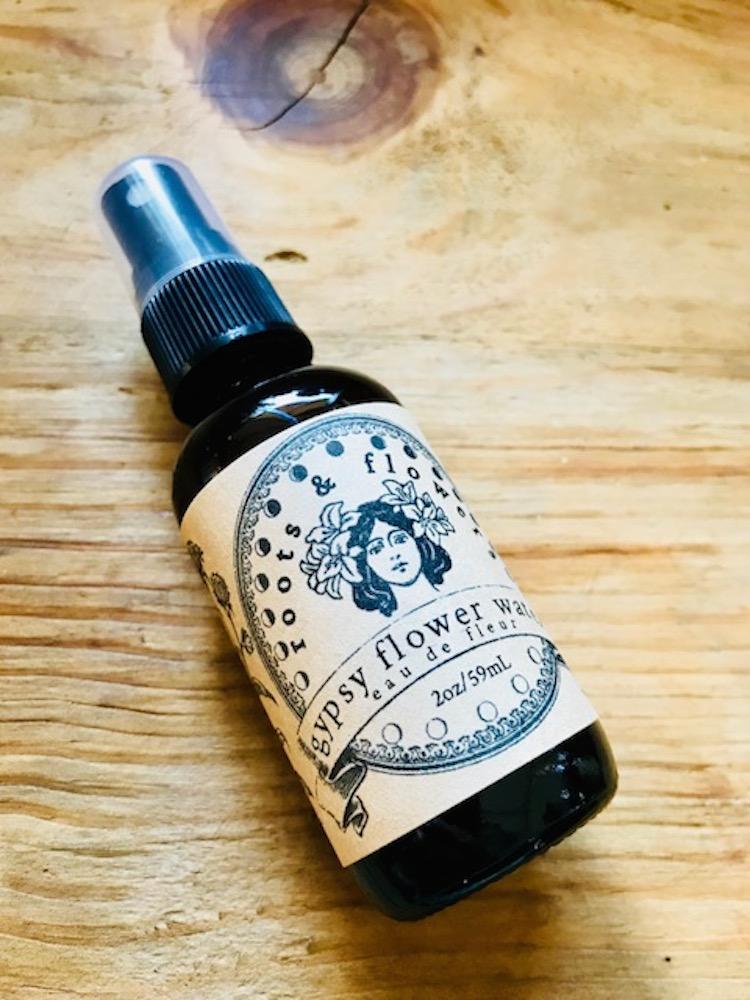 Gypsy Flower Water features antibacterial and antioxidant properties; soothing for conditions like rosacea and eczema and suitable for all skin types.
