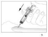 How you should inject yourself Disinfect the injection site on the skin by using an alcohol wipe and pinch the skin between your thumb and forefinger, without squeezing it (see picture 7).