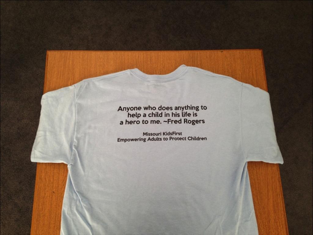 - Fred Rogers Front of T- Shirt Back of T- Shirt Celebrate the joy that children bring to our lives and wear your support of child abuse prevention with the purchase of our pinwheel