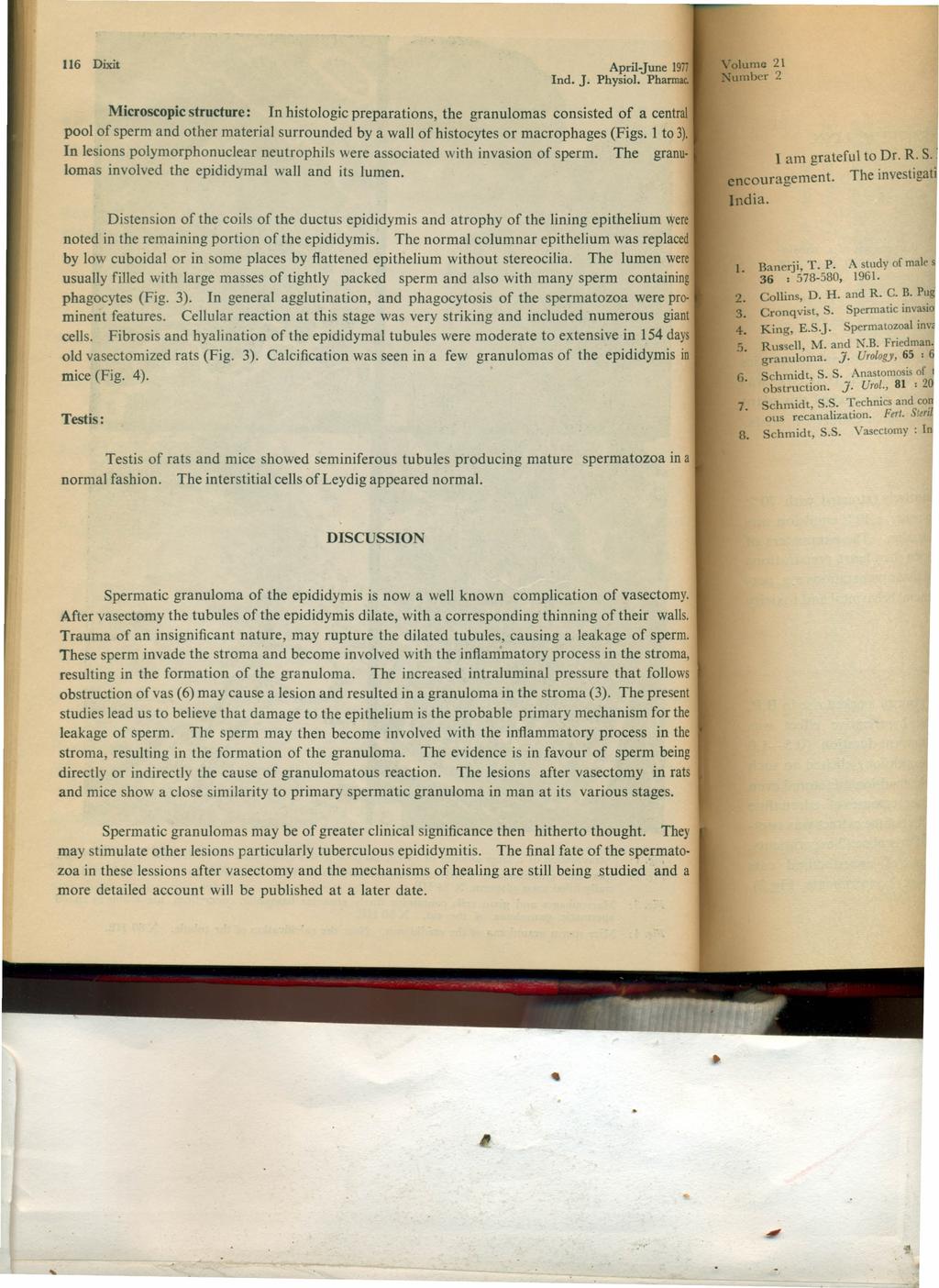 116 Dixit April-June 1977 Ind. J. Physiol. Pharmac.