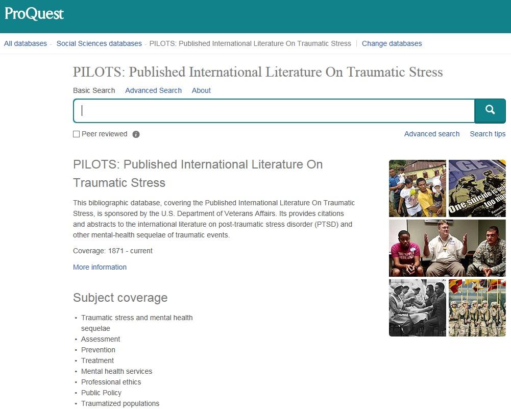 PILOTS Database The Published InternaDonal Literature on TraumaDc Stress (PILOTS) Database is an electronic index to the worldwide