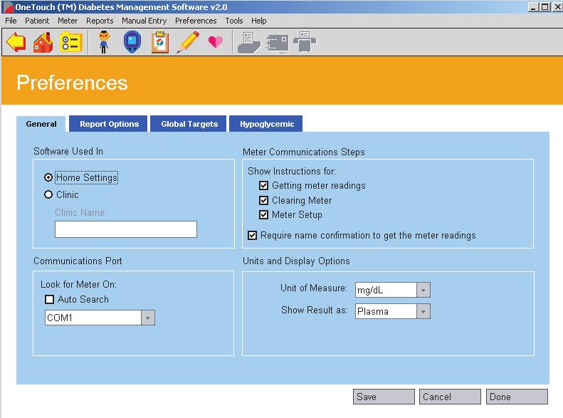 OneTouch Diabetes Management Software User Manual 44 Preferences The Preferences screen lets you customize the OneTouch DMS environment to meet your needs as a person with diabetes or a healthcare