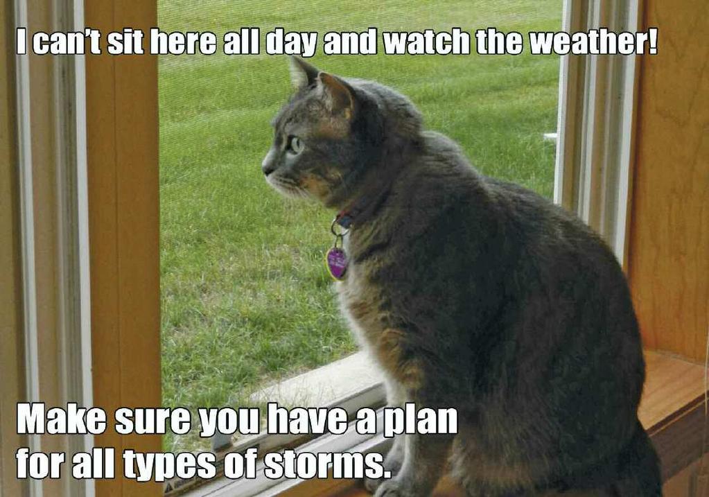 August 2013 In the event of a hurricane or tornado, move your family and pets!