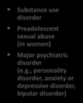 , personality disorder, anxiety or depressive disorder, bipolar disorder) Prior