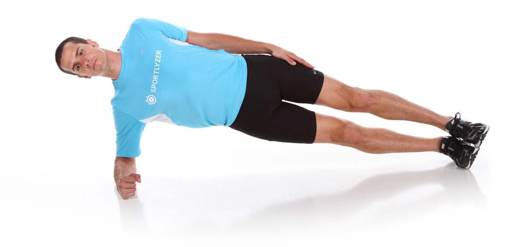 2. Side Plank Lie on your side with your forearm on the floor under your shoulder. Legs together, feet stacked. Place the top hand on your side.