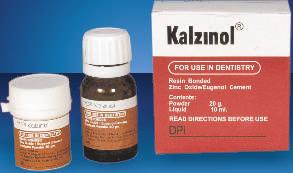 DPI Kalzinol Description And Features: A rapid setting radiopaque Zinc Oxide / Eugenol resin bonded material. Therapeutic properties - ideal for sensitive cavity.