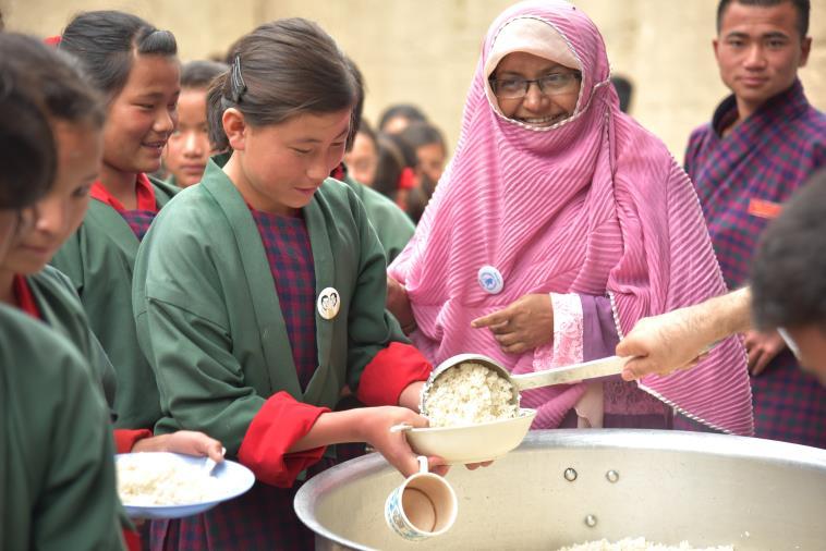 Making school meals more nutritious Bhutan In 300 schools across Bhutan, 70,000 school children now enjoy a more nutritious school meal, with the addition of fortified rice to the lunch menu.